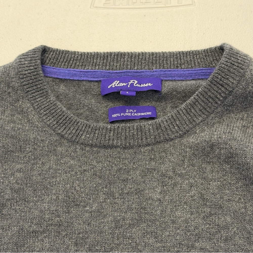 Alan Flusser Cashmere Sweater Mens L Charcoal Gray Crewneck 100% Pure Cashmere